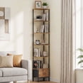 thumbnail image 1 of HIGDBFE  6-Tier Corner Shelf with LED Light and Fabric Drawer, 75" Tall Corner Bookshelf for Small Spaces, Rustic Brown, 1 of 9