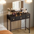 thumbnail image 1 of HIGDBFE Small Makeup Vanity Desk with Lighted Mirror, 3 Fabric Drawers and Height-Adjustable Stand, Black Vanity for Bedroom and Small Spaces, 1 of 9