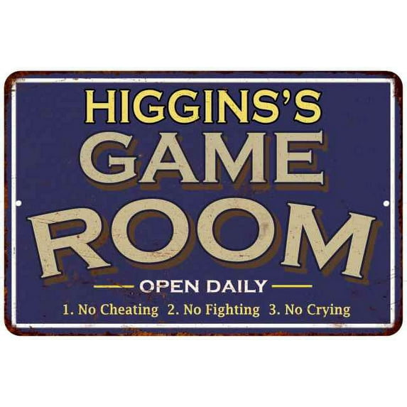 HIGGINS'S Blue Game Room Sign Metal 12 x 18 Matte Finish Metal 112180002204