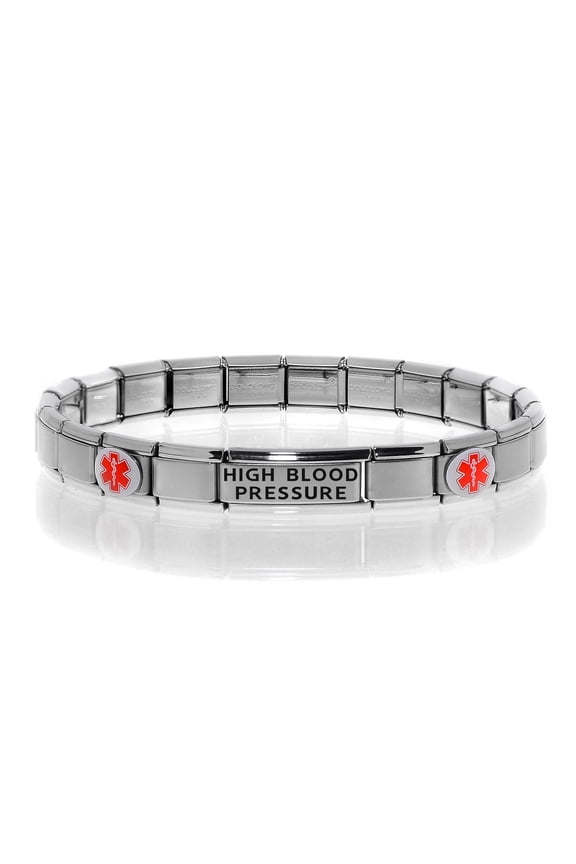 HIGH BLOOD PRESSURE Medical Alert ID Bracelet, Modular Charm Style - SIZE OPTION C