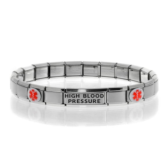 HIGH BLOOD PRESSURE Medical Alert ID Bracelet, Modular Charm Style - SIZE OPTION C