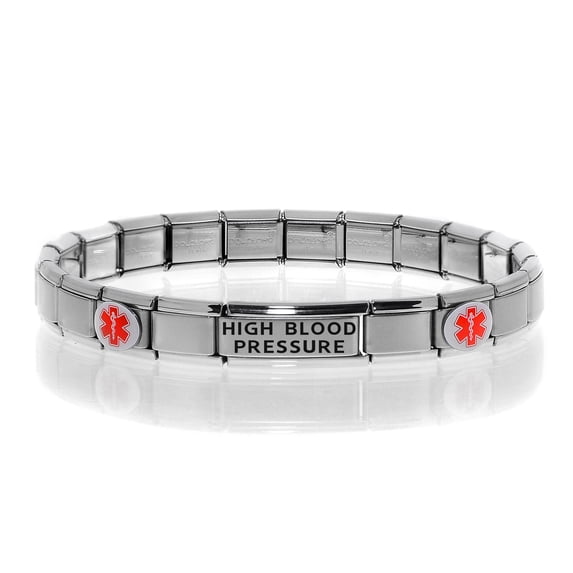 HIGH BLOOD PRESSURE Medical Alert ID Bracelet, Modular Charm Style - SIZE OPTION G
