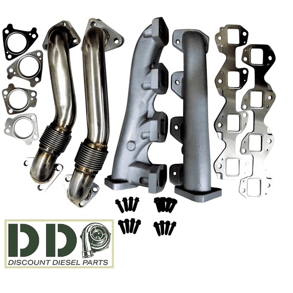 HIGH FLOW Race Series Exhaust Manifolds & HD Bellowed Up Pipes for GM Chevy GMC Chevrolet 6.6L Duramax Diesel