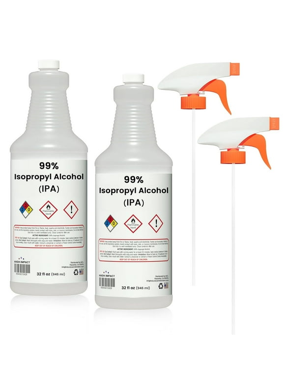 HIGH Impact Isopropyl Alcohol 99% (IPA) with Spray - Made in The USA - 32oz - Pack of 2