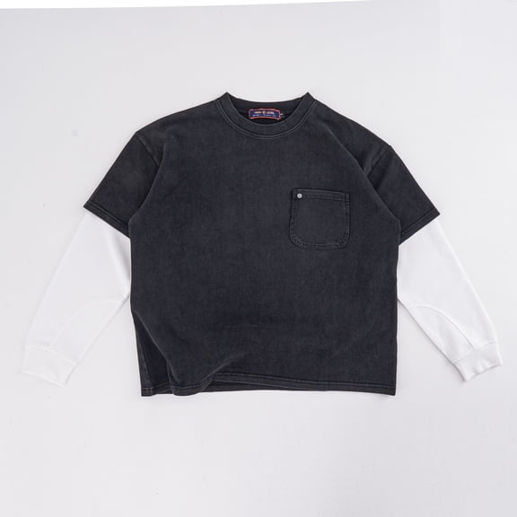 Double Layer Stonewashed T-shirt by High Level HL with contrast long sleeves and pocket layered heavyweight boxy drop shoulder fit (M)