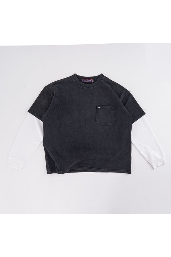 Double Layer Stonewashed T-shirt by High Level HL with contrast long sleeves and pocket layered heavyweight boxy drop shoulder fit (M)