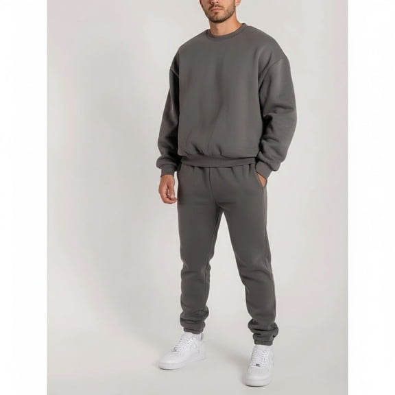 HIGH LEVEL Menswear Crewneck sweatshirt and jogger pants top and bottom set premium cotton fleece (S, Grey, Sweatsuit(Top&Bottom))