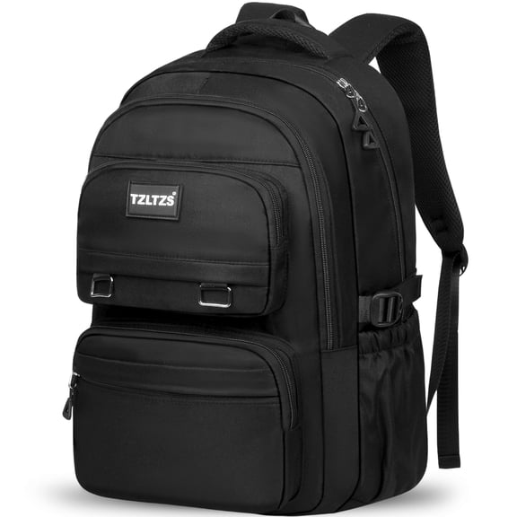 Multi-Pocket School Backpack, Water Resistant Casual Daypack for Teens, Students & Women, Durable Nylon Bookbag, Fits 15.6" Laptop for School, Travel & Daily Use, Black