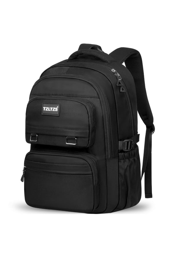 Multi-Pocket School Backpack, Water Resistant Casual Daypack for Teens, Students & Women, Durable Nylon Bookbag, Fits 15.6" Laptop for School, Travel & Daily Use, Black