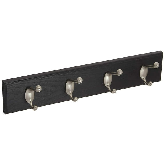 Hillman High & Mighty Tool Free Coat Rack, Black 4 Hook Wall Mount - 18 In, Black Residential Use, Standard Application