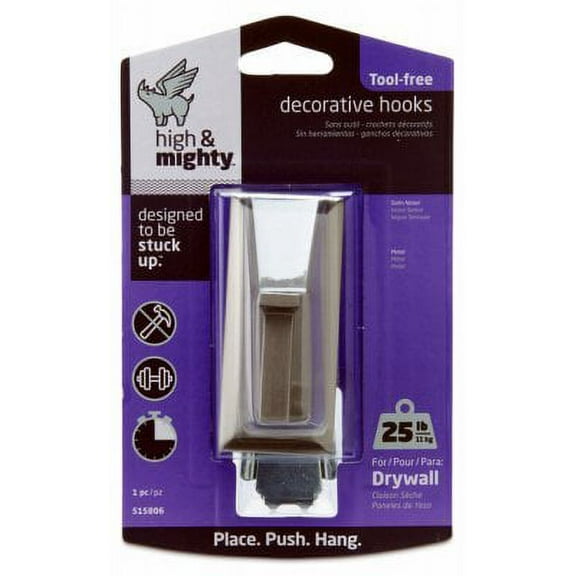 HIGH & MIGHTY Hillman Fasteners 515806 Large Decorative Hook, Satin Nickel, Holds 25-Lbs. - Quantity 4