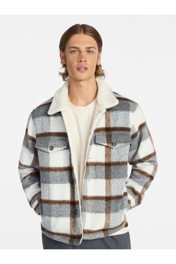 High-Pile Fleece Lined Plaid Overshirt, Men’s and Big Men’s