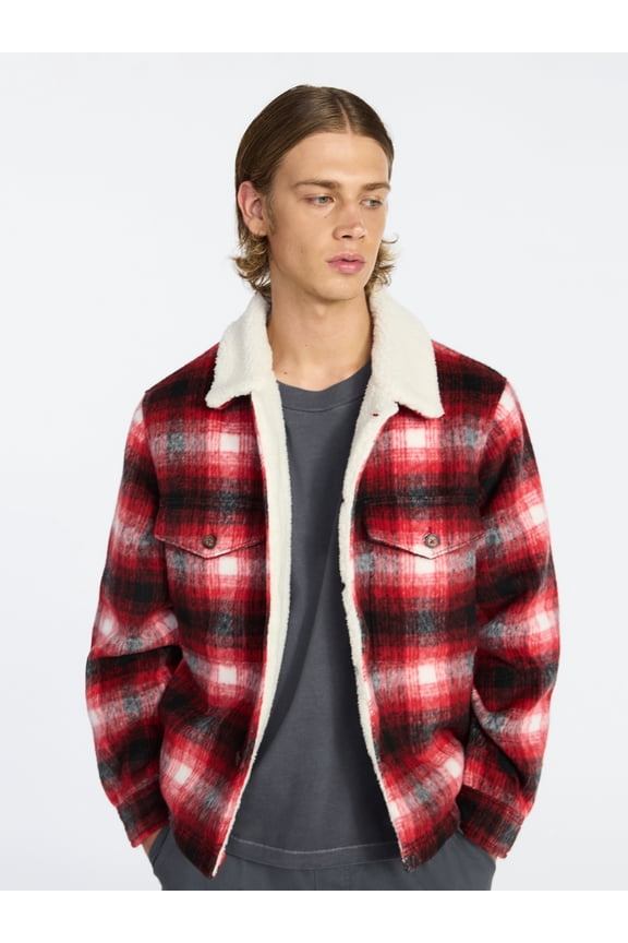 High-Pile Fleece Lined Plaid Overshirt, Men’s and Big Men’s
