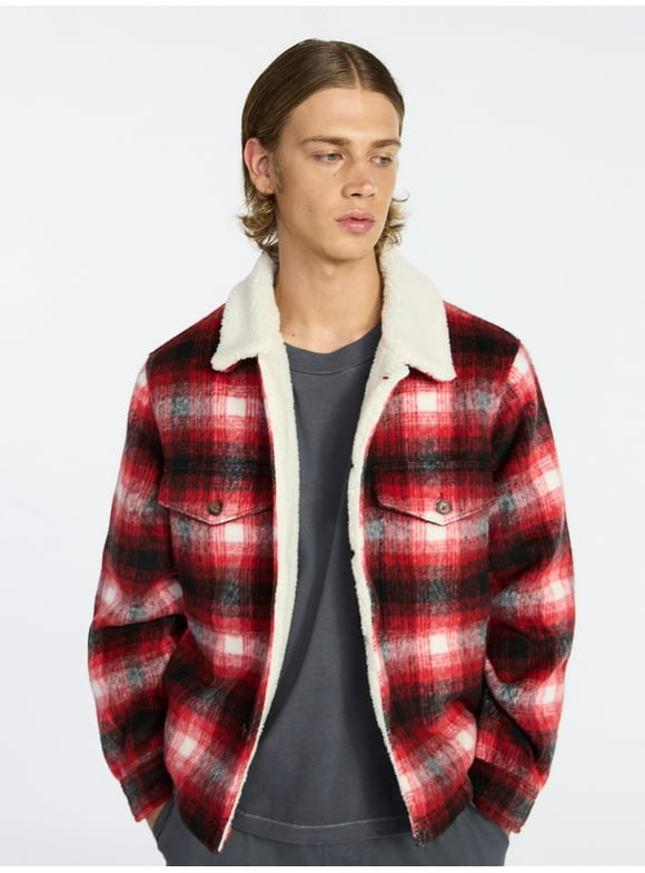High-Pile Fleece Lined Plaid Overshirt, Men’s and Big Men’s