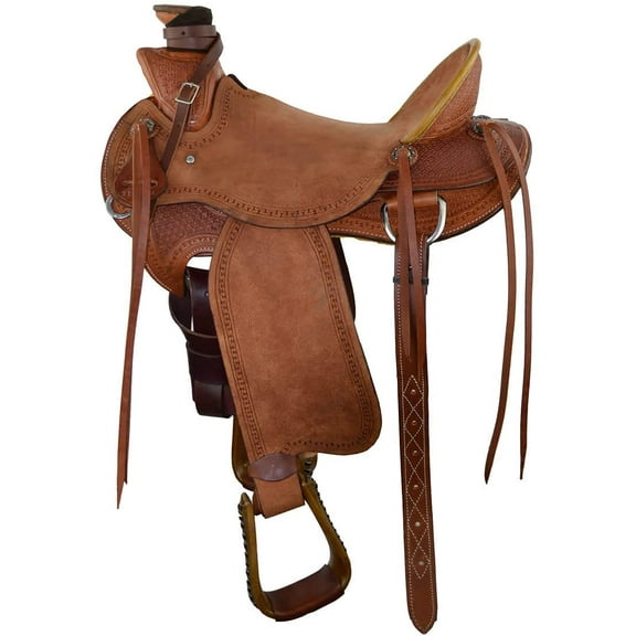 HIGH RIDE Premium Leather Western Barrel Horse Saddle, Brown
