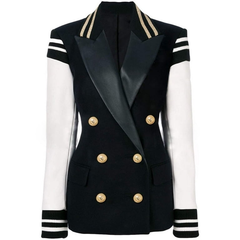 KIHYUN Women's Stylish Blazer Varsity Jacket, Leather Sleeve