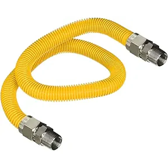 HIGHCRAFT 48 Inch Gas Connector with Fittings, Yellow Coated Gas Connector, 5/8" OD, 1/2" FIP x 3/4" FIP Connection