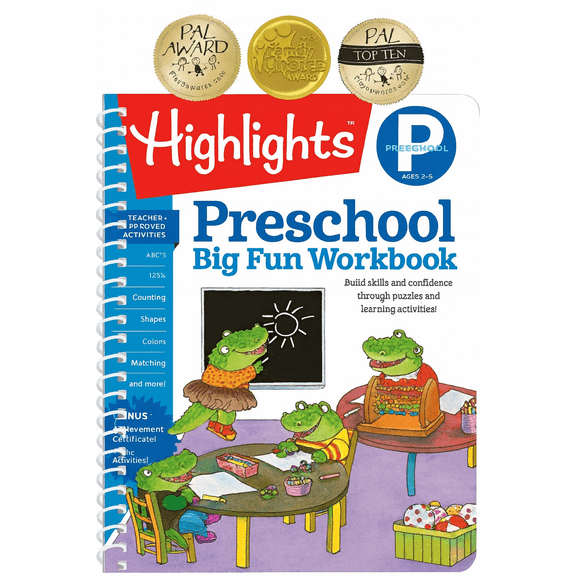 HIGHLIGHTS: Preschool Big Fun Workbook: 256-Page Preschool Activity Book Full of Preschool Math, Language Arts, Writing Practice, Shapes Practice, Puzzles and More (Spiral Bound)