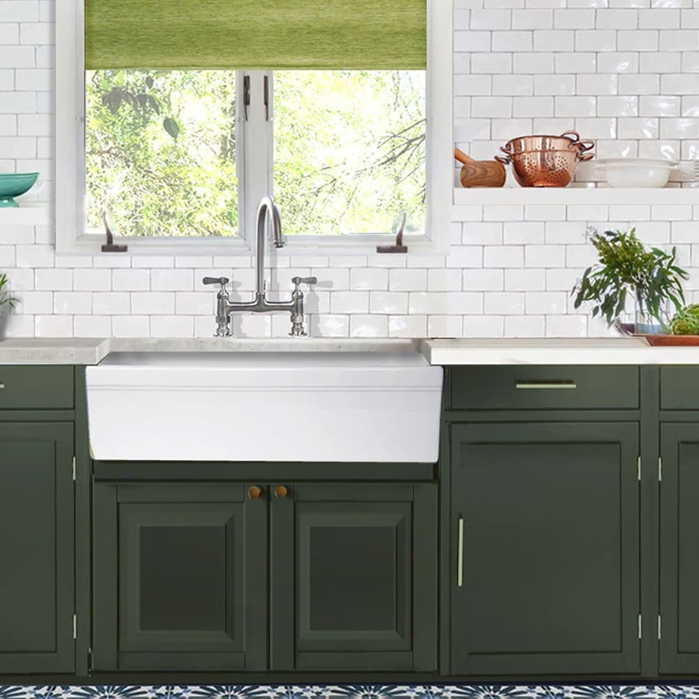 White Fireclay Single Bowl Farmhouse Kitchen Sink with Decorative Apron