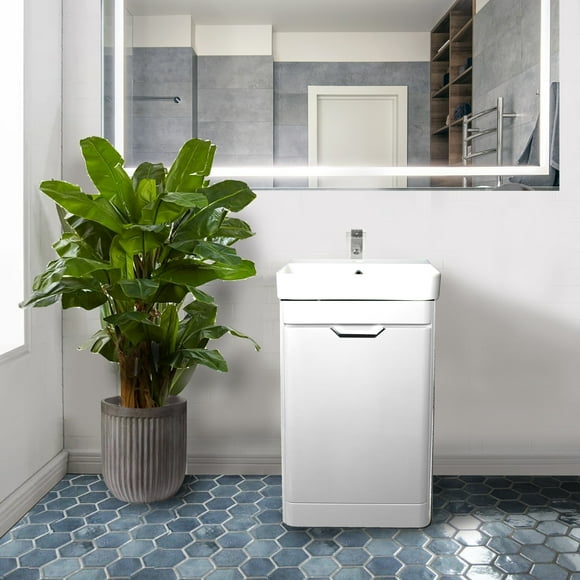 HIGHPOINT COLLECTION White Glossy Modern Floor Vanity Single Door
