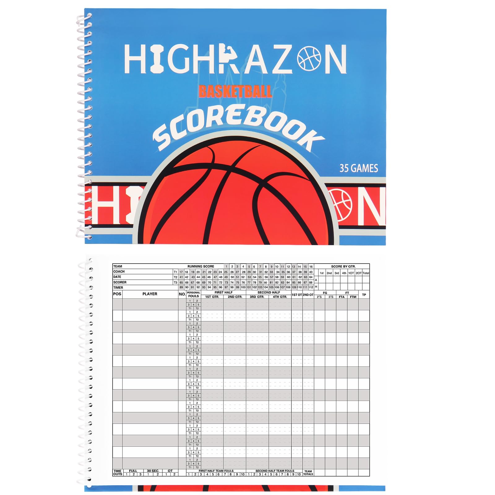 HIGHRAZON Basketball Scorebook, 35 Games for Scorekeepers, Basketball