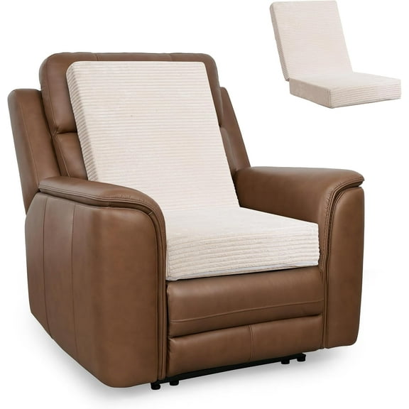 HIGOGOGO Corduroy Recliner Chair Cushion with Lumbar Support Pillow Soft Non-Slip 4" Thick Seat Pad Prevent Buttocks & Back Pain in Seniors (Beige, 21" Backrest)