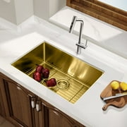 HIGOLD 30 inch Single Bowl Kitchen Sink Undermount,Stainless Steel Nano Sink, PVD Gold 30"×18"×10"