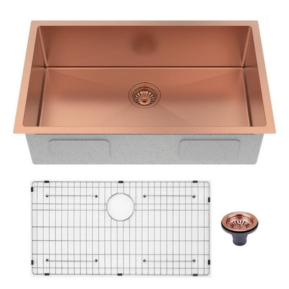 HIGOLD 30 inch Single Bowl Kitchen Sink Undermount,Stainless Steel Nano Sink, Rose Gold 30"×18"×10"