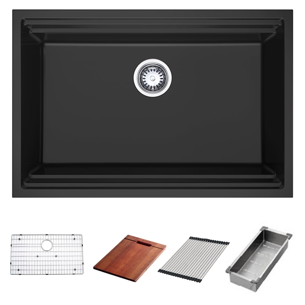 Higold 935022 Black Quartz 30 Inch Undermount Single Bowl Sink ...