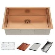 HIGOLD 30 inch Workstation Kitchen Sink with Cutting board, Undermount Sink Stainless Steel Nano Sink with Accessories, Rose Gold 30"×18"×9"