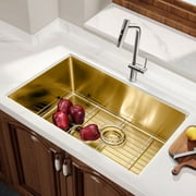 HIGOLD 33 inch Farmhouse Sink With Deep Bowl,Stainless Steel Undermount Kitchen Sink, PVD Gold 33"×18"×10"