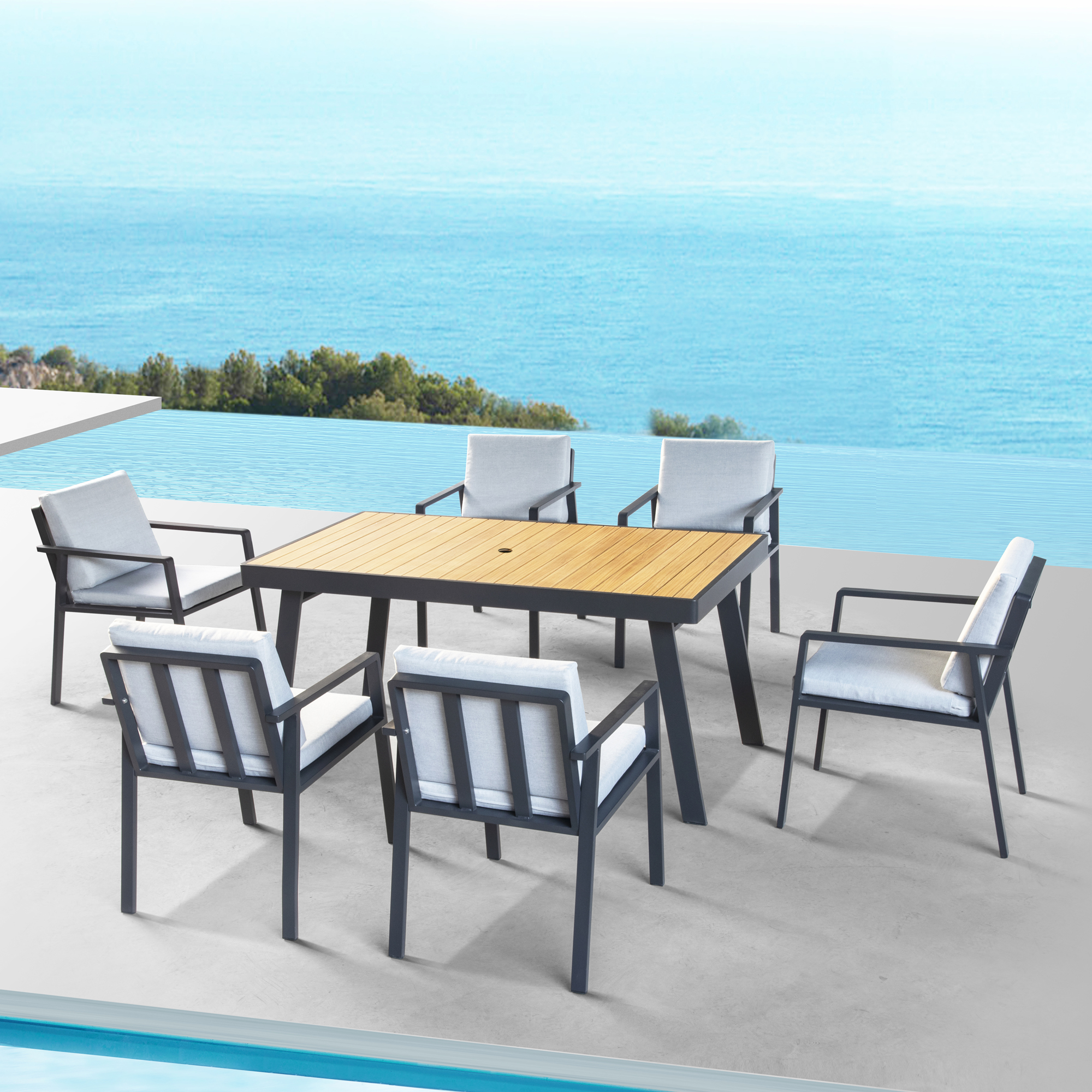 COSCO Outdoor Living Paloma Steel Patio Dining Table, Sand Steel Frame