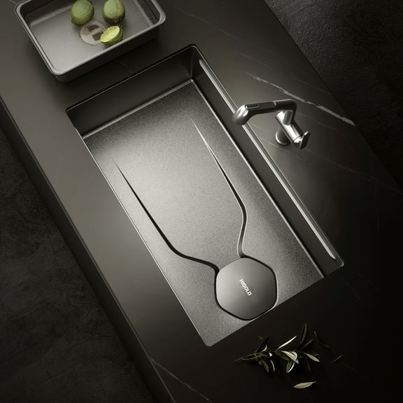 HIGOLD LS1.O PRO 30 Inch Undermount Stainless Steel Kitchen Sink With Stone Texture, Matt Black