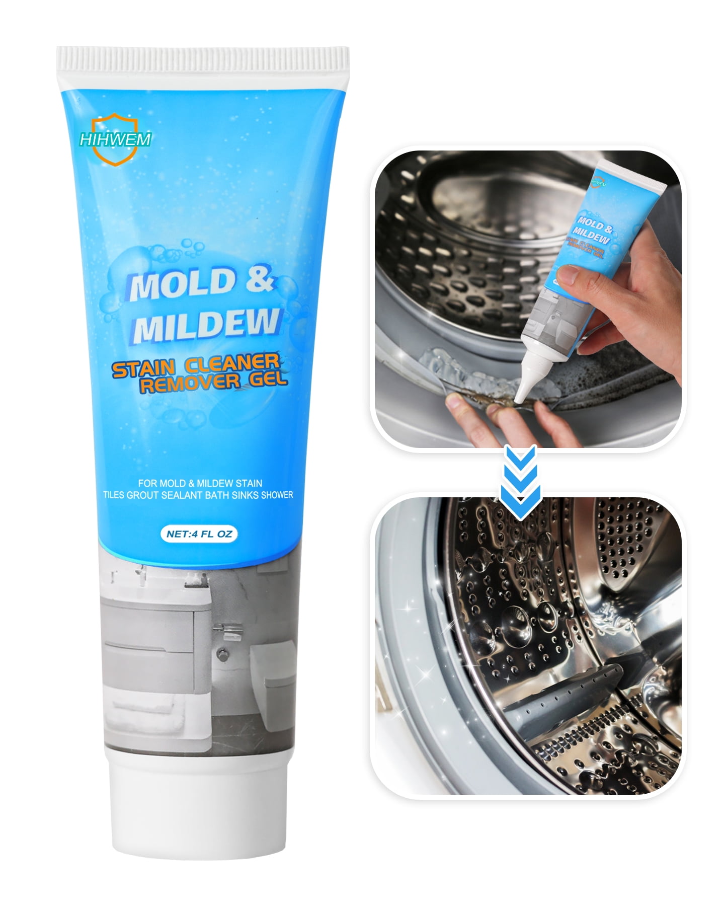 HIHWEM Mold & Mildew Remover Gel, Bathtub and Washer Cleaning, Tile Tub