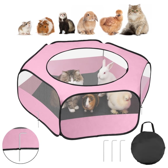 HIIMAELX Small Animal Playpen with Waterproof Bottom & Zippered Mesh Cover Portable Pop-Up Indoor Outdoor Pet Tent for Rabbit, Guinea Pig, Cat, Chicken Brooder