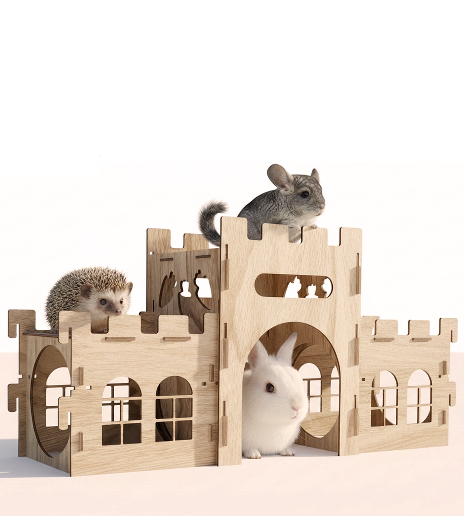 HIIMALEX Extra Large Bunny Castles Hideout Split Balcony for Indoor Bunnies Climbing Tower with Tunnel Sturdy House for Rabbits Ferrets Guinea Pigs Hamsters Ventilated Enrichment Toys Habitat