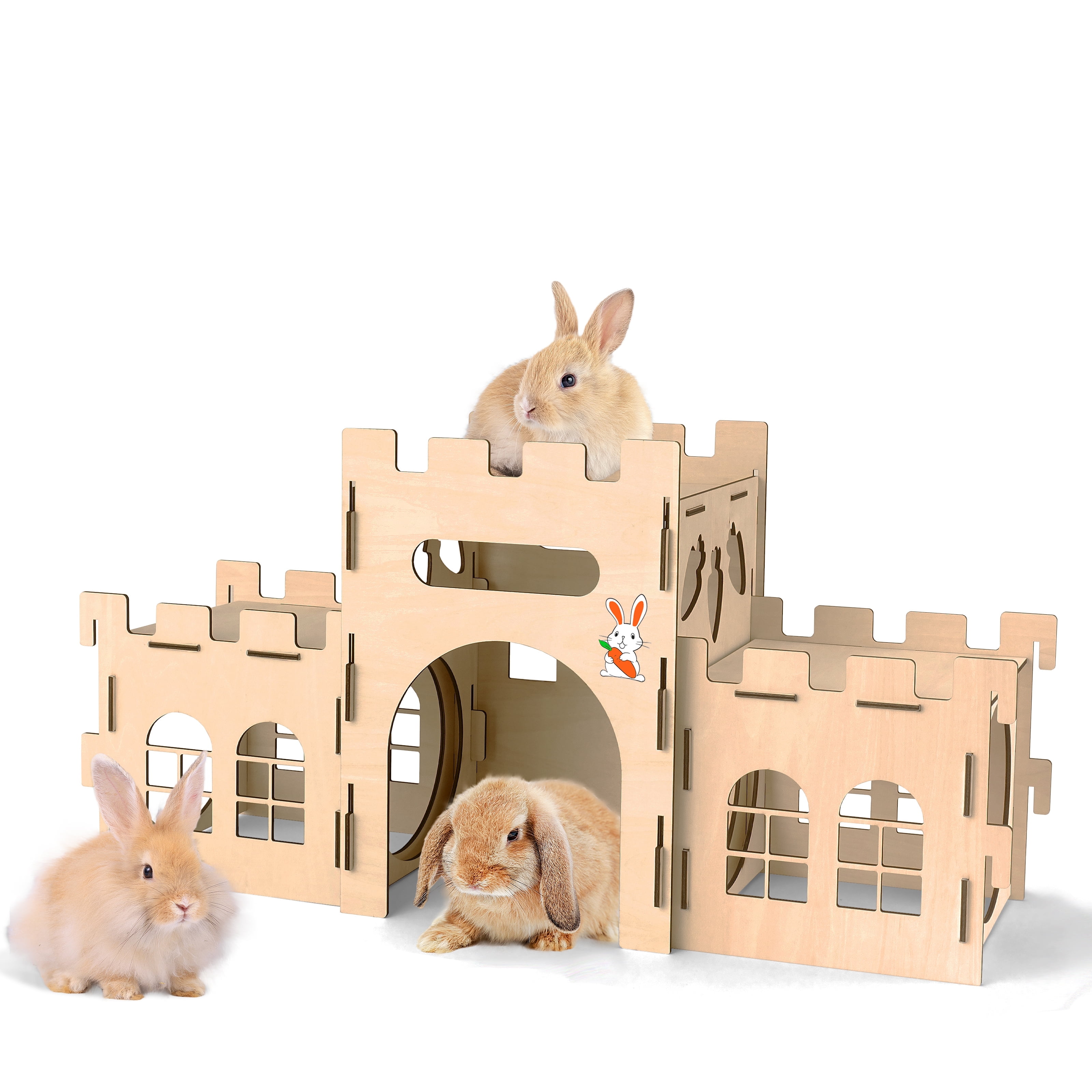 HIIMALEX Extra Large Bunny Castles Hideout Split Balcony for Indoor Bunnies Climbing Tower with Tunnel Sturdy House for Rabbits Ferrets Guinea Pigs Hamsters Ventilated Enrichment Toys Habitat