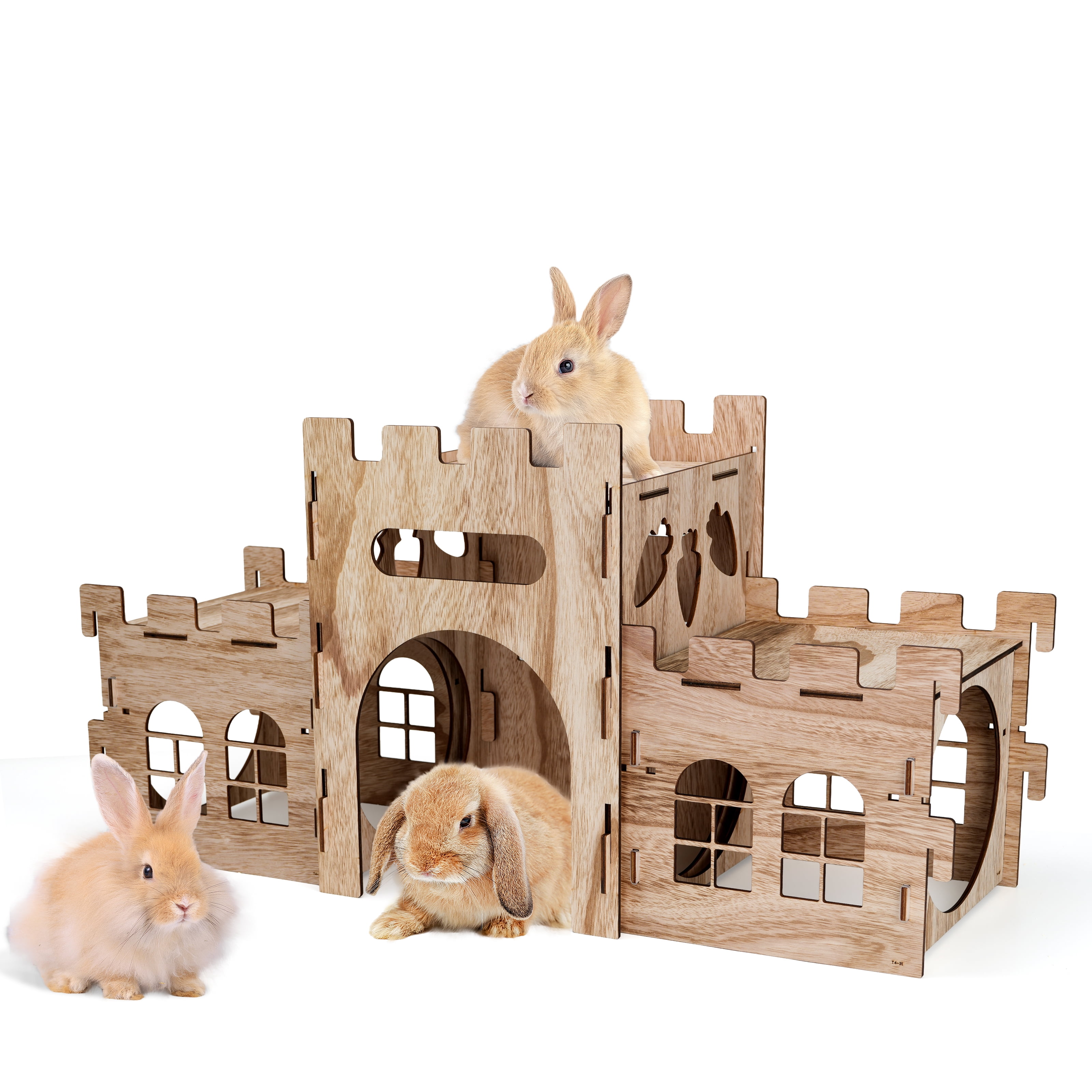 HIIMALEX Extra Large Bunny Castles Hideout Split Balcony for Indoor Bunnies Climbing Tower with Tunnel Sturdy House for Rabbits Ferrets Guinea Pigs Hamsters Ventilated Enrichment Toys Habitat