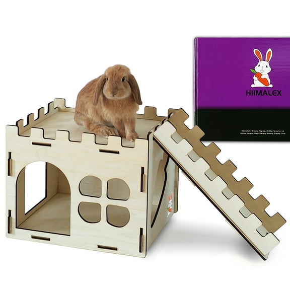 HIIMALEX Extra Large Sturdy Bunny Castle Hideout for Indoor Rabbits Play House with Stairs Round Edges Detachable Habitats for Rabbit Guinea Pig Chinchilla Hedgehog