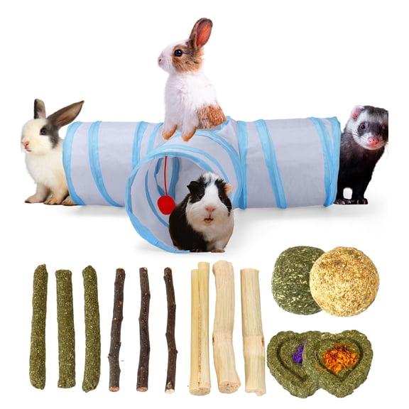 HIIMALEX Guinea Pig Tunnel 3-Way Collapsible Tube for Guinea Pigs Ferrets Hedgehogs Chinchillas Hamsters with Interactive Toy for Play and Rest GPTWT1