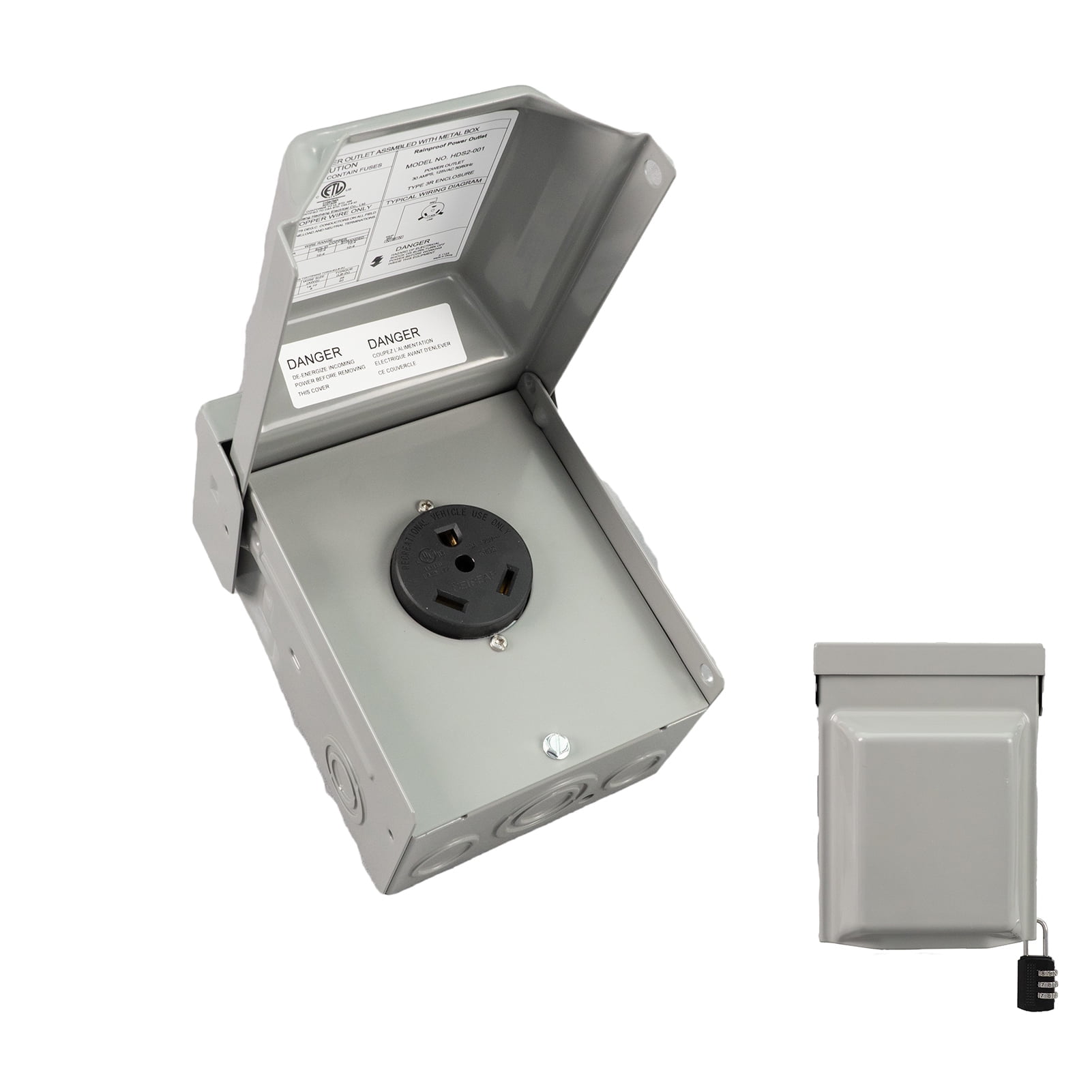 HIITIO Outdoor 30 Amp Electrical Box with NEMA TT-30R Receptacle - 125V Heavy Duty Lockable Panel for RV Hookups, Campers & Mobile Power (ETL Approved)