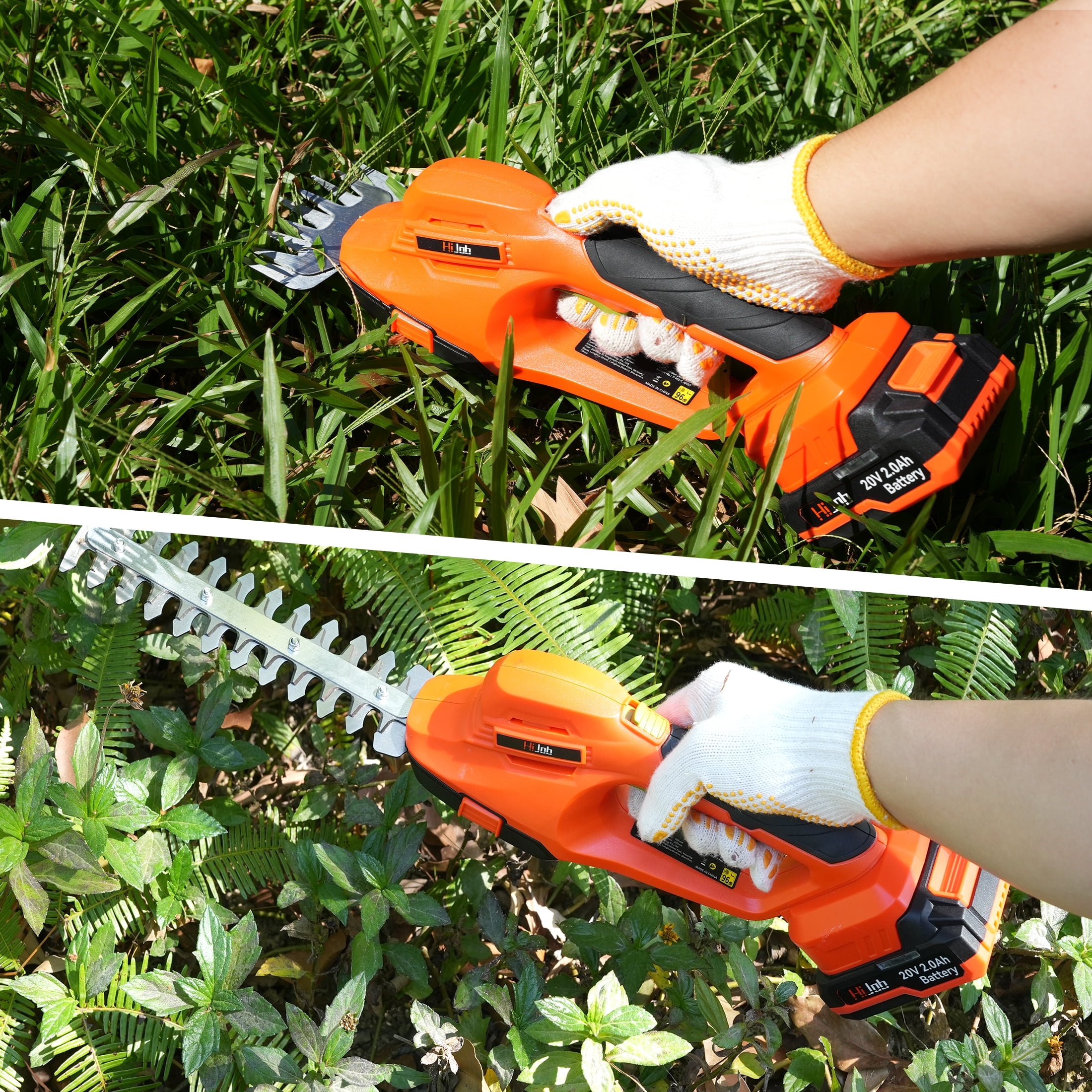 HIJOB 2 in 1 Electric Cordless Handheld Hedge Trimmer \u0026 Grass Shears Cutter for Patio Garden Trimming \u0026 Pruning Grass Branches Shrubs