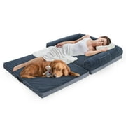 HIJOB Stylish Washable Fluffy Foldable Waterproof Orthopedic Memory Foam Human Pet Sofa Bed for Extra Large Dog Cat