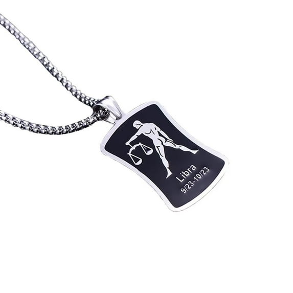 HIJONES 12 Constellation Horoscope Necklace Square Tag Pendant for Women Men Stainless Steel Birth Star Sign Personalized Pendant Chain Libra