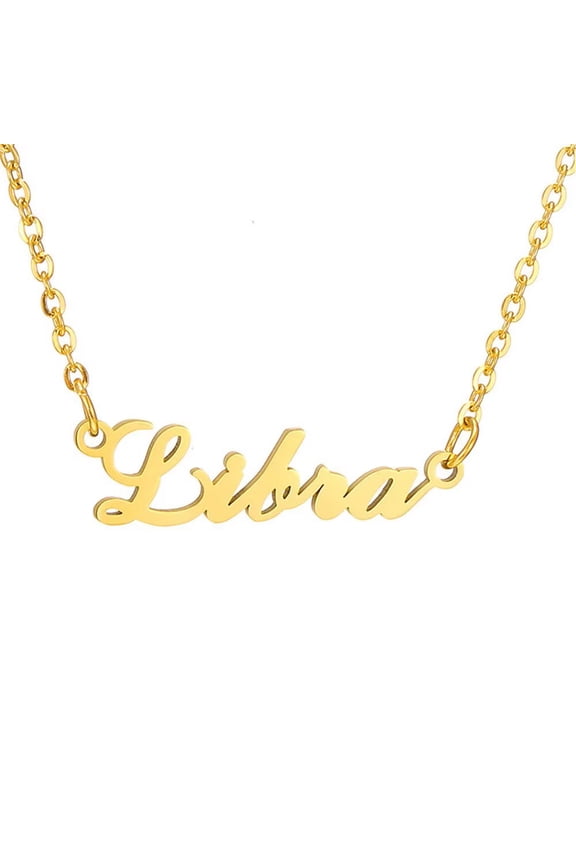 12 Zodiac Signs Necklace for Women Stainless Steel Personalized Horoscope Chain Dainty Charm Jewelry Gold Libra