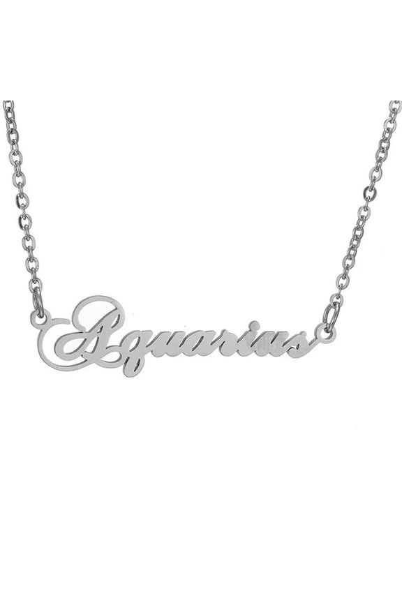 12 Zodiac Signs Necklace for Women Stainless Steel Personalized Horoscope Chain Dainty Charm Jewelry Silver Aquarius