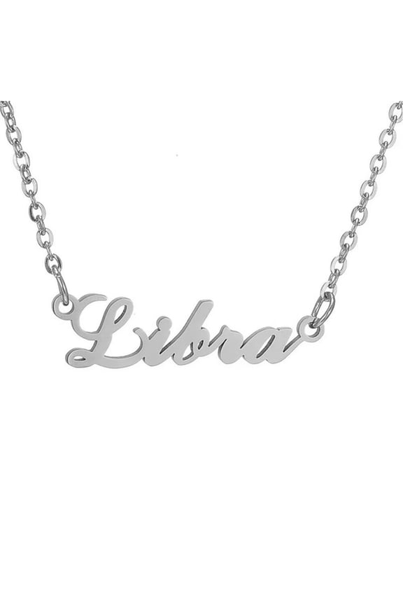 12 Zodiac Signs Necklace for Women Stainless Steel Personalized Horoscope Chain Dainty Charm Jewelry Silver Libra