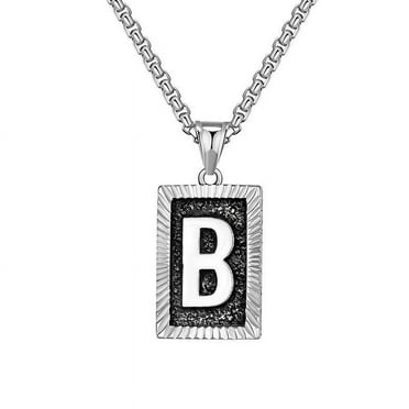 HIJONES 26 Initial Necklace for Men Stainless Steel A to Z Letter Pendant Charm with Chain Silver B