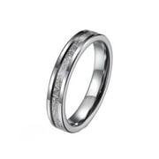 HIJONES 4mm Tungsten Carbide Wedding Band Ring with Imitated Meteorite for Men Women Beveled Edge Silver Size 8