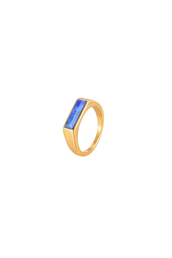 55MM Natural Texture Pattern Ring for Men Stainless Steel Inlaid Cabochon Lapis Lazuli Gold Size 12
